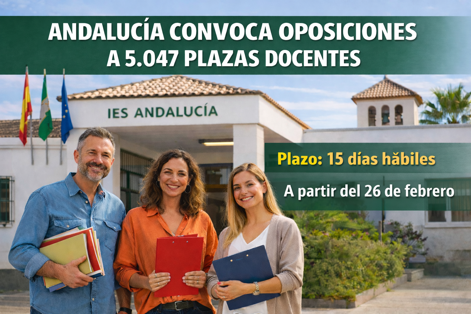 Andalucía convoca oposiciones a 5.047 plazas docentes en Secundaria, Música y FP