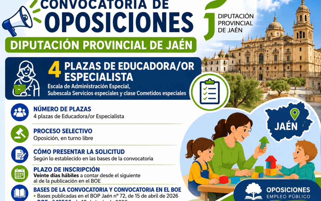 Convocatoria de oposiciones para 4 plazas de Educadora/or Especialista en la Diputación Provincial de Jaén