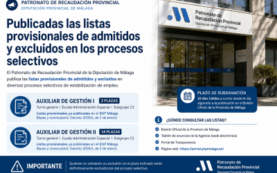 Publicadas las listas provisionales del Patronato de Recaudación Provincial de Málaga: especial atención a Auxiliar de Gestión I y II