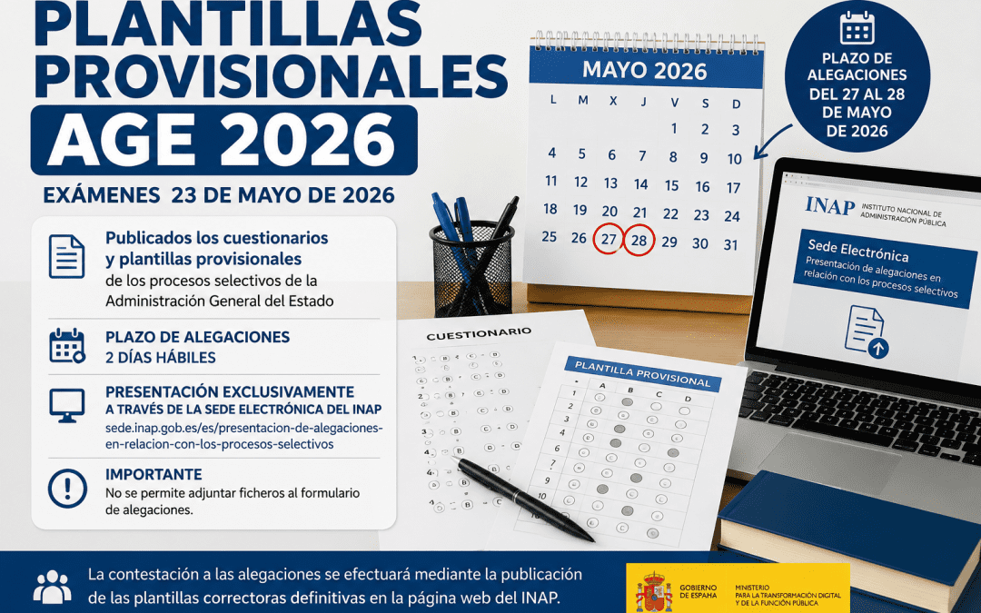 Publicados los cuestionarios y plantillas provisionales de los exámenes de la Administración General del Estado del 23 de mayo