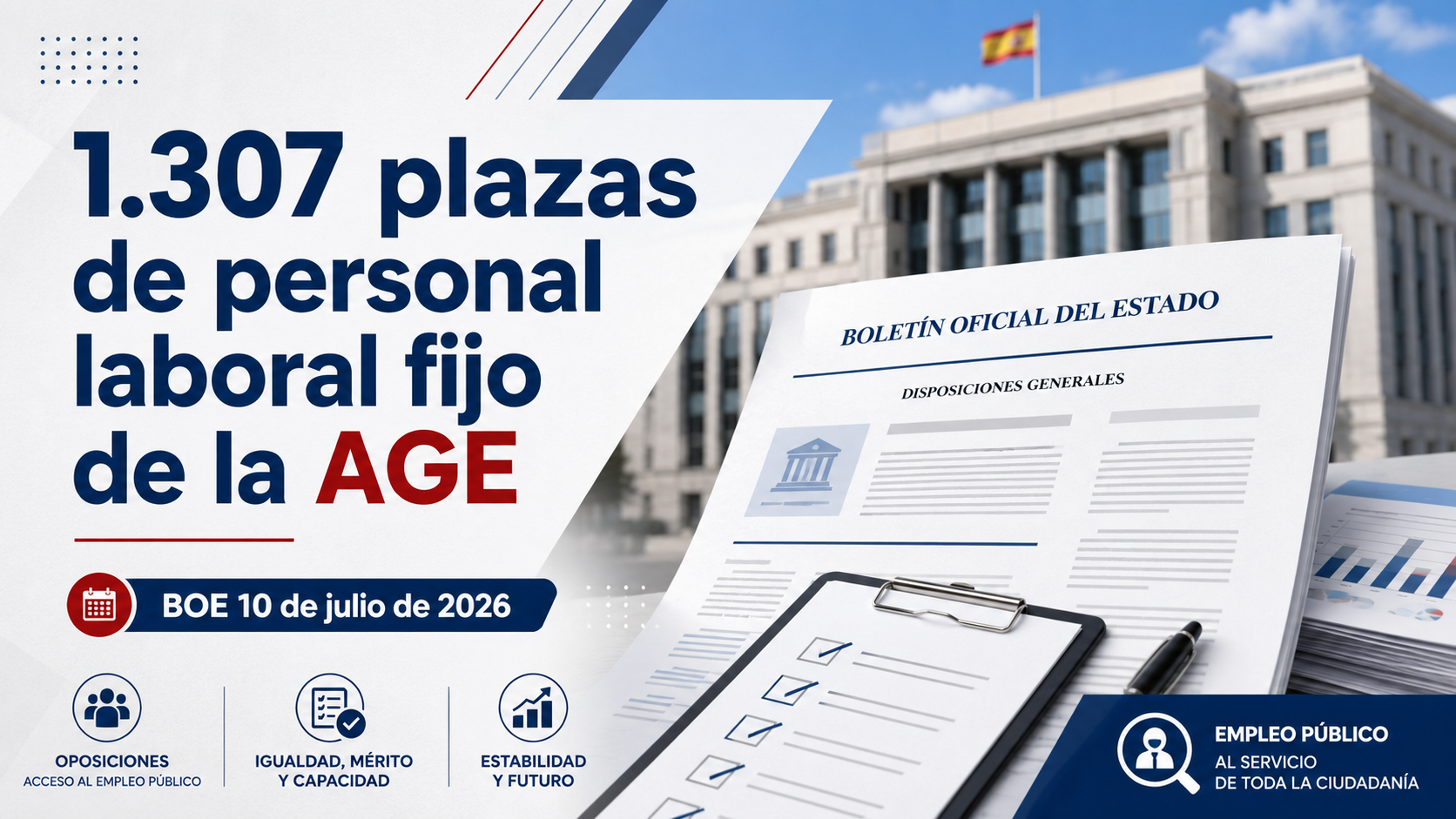 Convocatoria de oposiciones para 1.307 plazas de personal laboral fijo en varios ministerios de la AGE