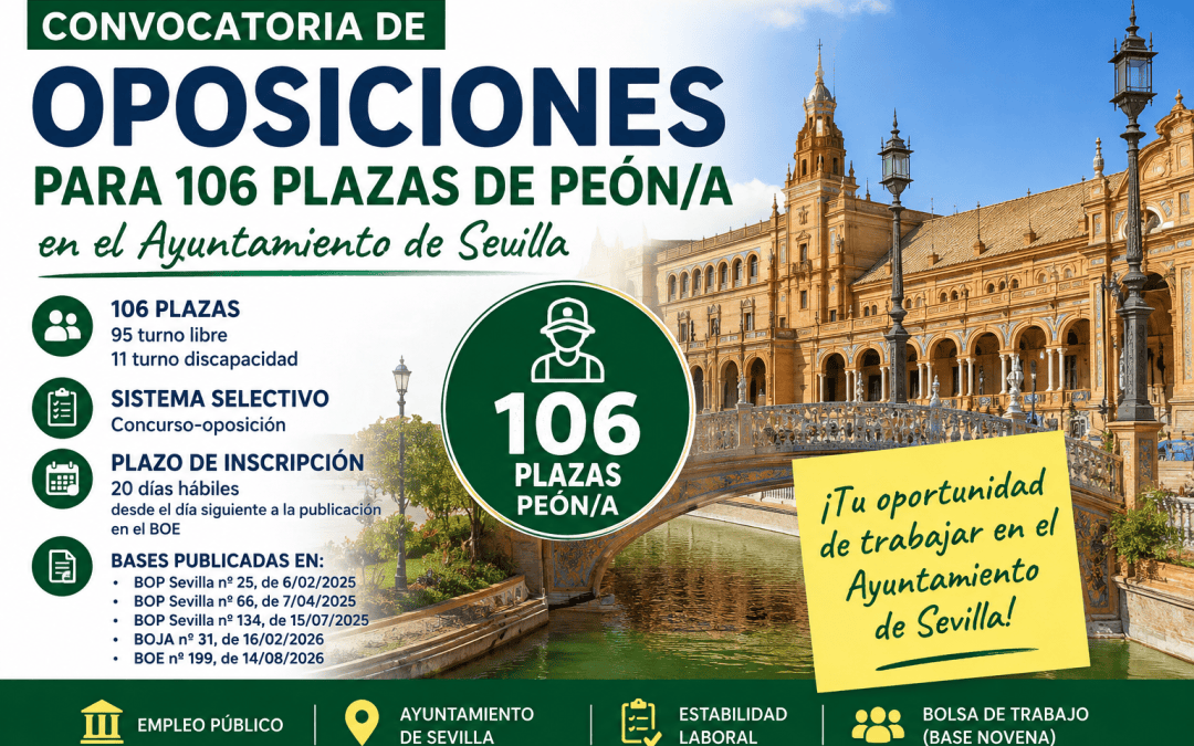 Convocatoria de oposiciones para 106 plazas de Peón/a en el Ayuntamiento de Sevilla