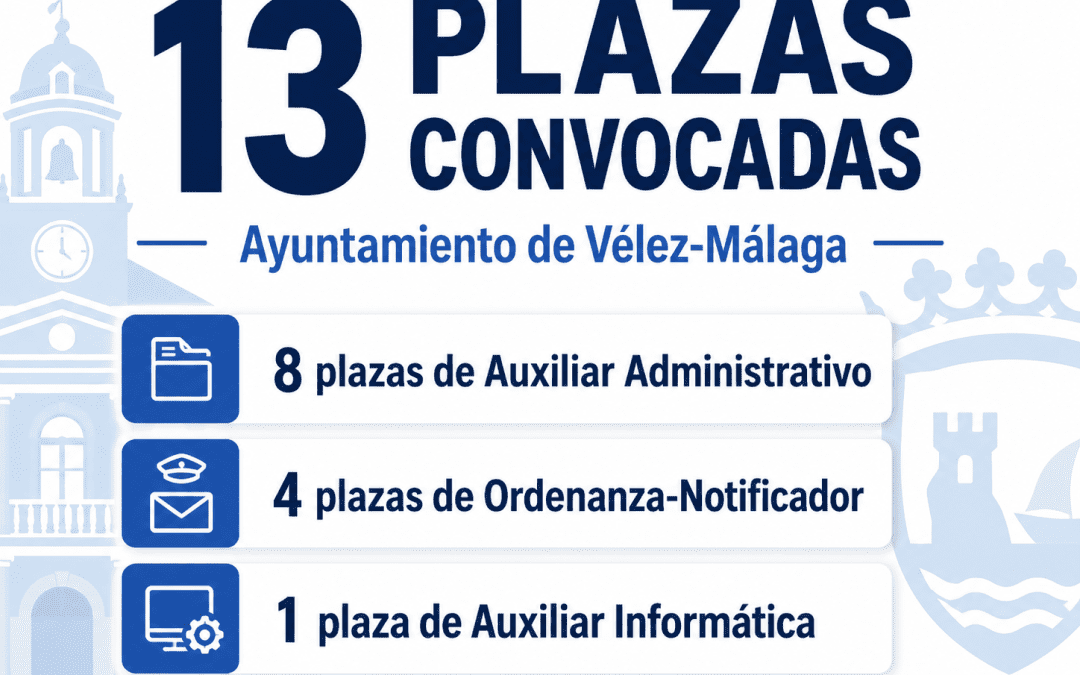 Convocatoria de oposiciones para 13 plazas de Auxiliar Administrativo, Ordenanza-Notificador y Auxiliar Informática en Vélez-Málaga