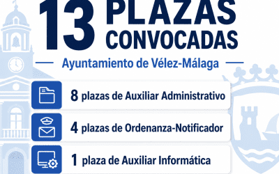 Convocatoria de oposiciones para 13 plazas de Auxiliar Administrativo, Ordenanza-Notificador y Auxiliar Informática en Vélez-Málaga