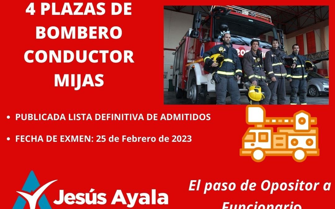 Lista de admitidos y fecha de examen de 4 plazas de Bombero en Mijas (Málaga)