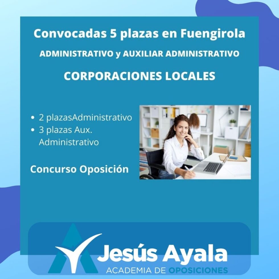 Convocadas 2 plazas de Administrativo y 3 de Auxiliar Adminisrativo en