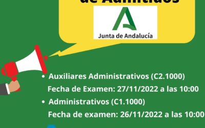 Auxiliares Administrativos y Administrativos Junta de Andalucía: Lista definitiva de admitidos y fecha de examen.