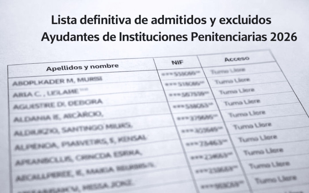 Lista definitiva de admitidos y fecha de examen en las oposiciones de Ayudantes de Instituciones Penitenciarias