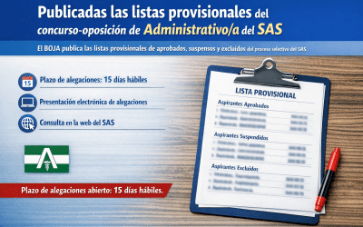 Publicadas las listas provisionales del concurso-oposición de Administrativo/a del SAS
