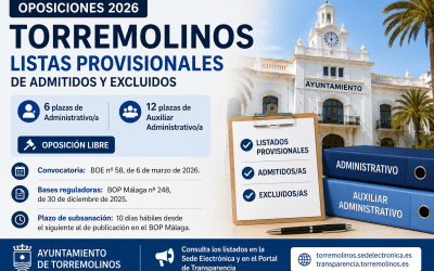Listas provisionales de admitidos y excluidos para las oposiciones de Administrativo y Auxiliar Administrativo en Torremolinos