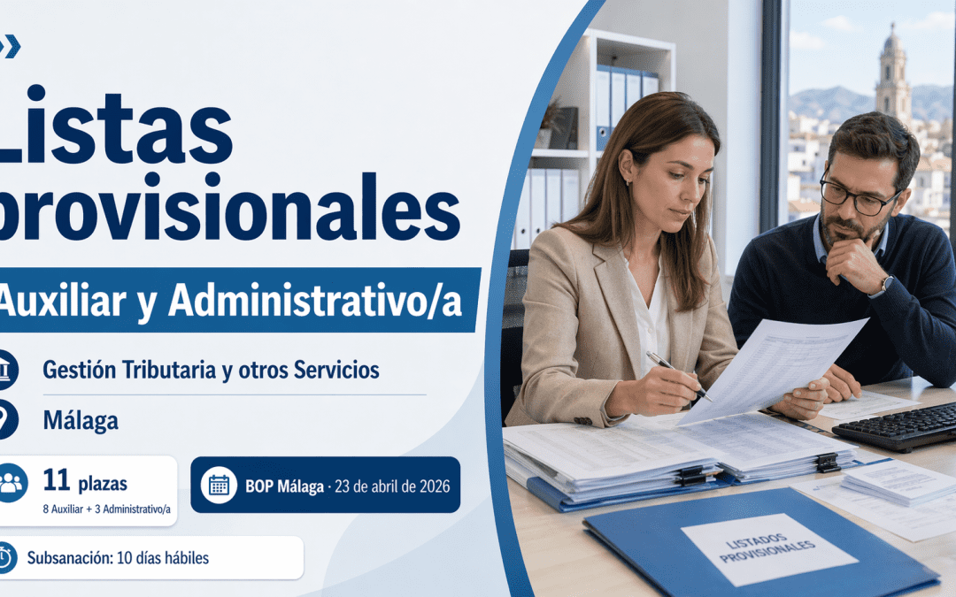 Listas provisionales para 8 plazas de Auxiliar y 3 de Administrativo en Gestión Tributaria de Málaga