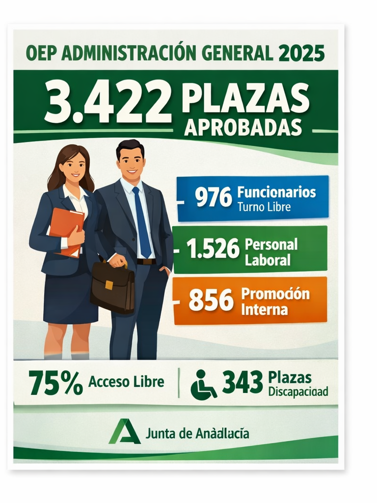 Oferta Empleo Publico 2025Junta de Andalucía Administración General. 3442 plazas