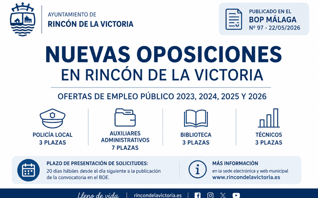 Rincón de la Victoria convoca nuevas oposiciones con plazas de Policía Local, Auxiliares y Técnicos