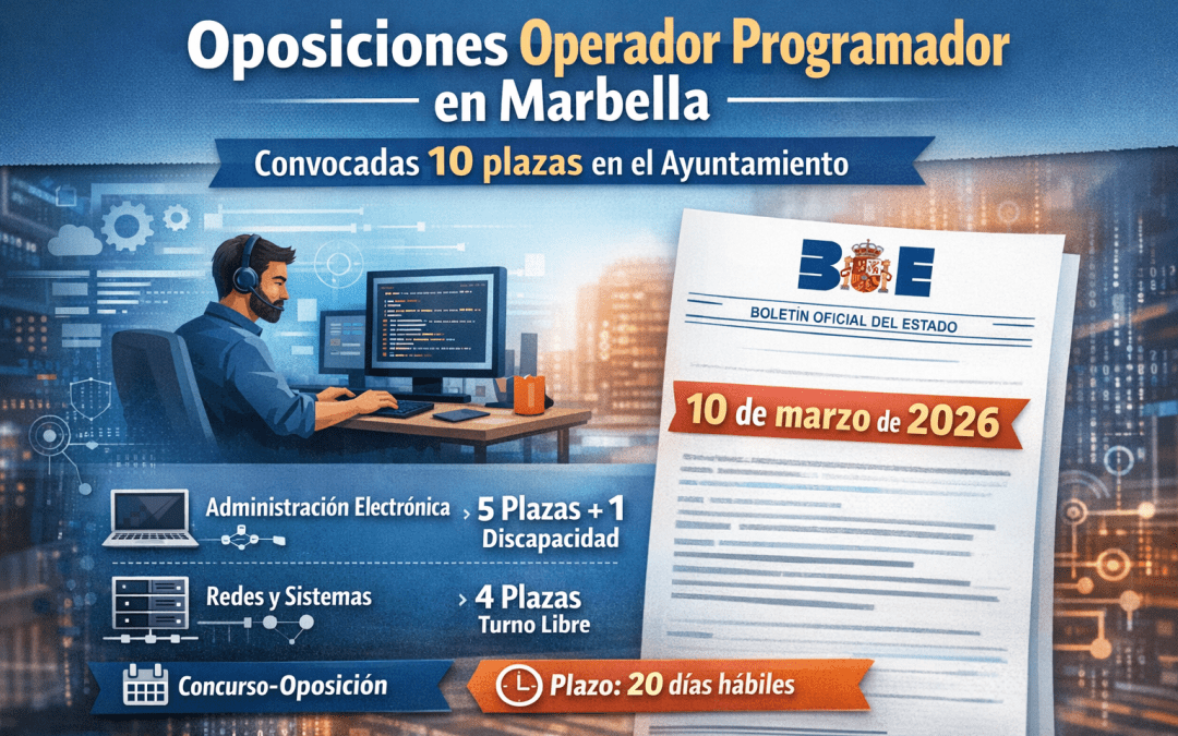 Convocatoria de oposiciones de 10 plazas de Operador Programador en el Ayuntamiento de Marbella