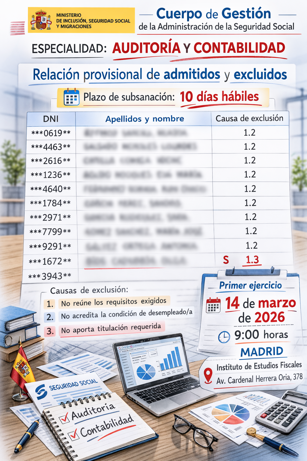 Publicada la lista provisional y fecha de examen para Gestión de la Seguridad Social