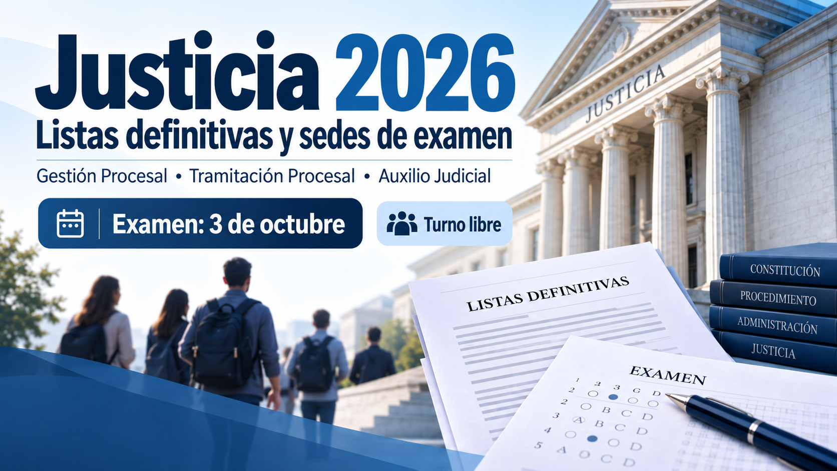 Publicadas las listas definitivas y las sedes de examen de Gestión, Tramitación y Auxilio Judicial