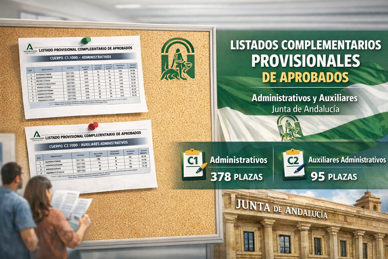 listados complementarios provisionales de aprobados en Administrativos y Auxiliares Administrativos de la Junta de Andalucía (OEP 2023)