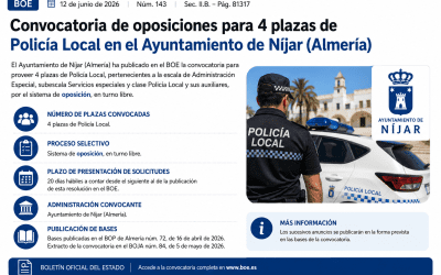Convocatoria de oposiciones para 4 plazas de Policía Local en el Ayuntamiento de Níjar